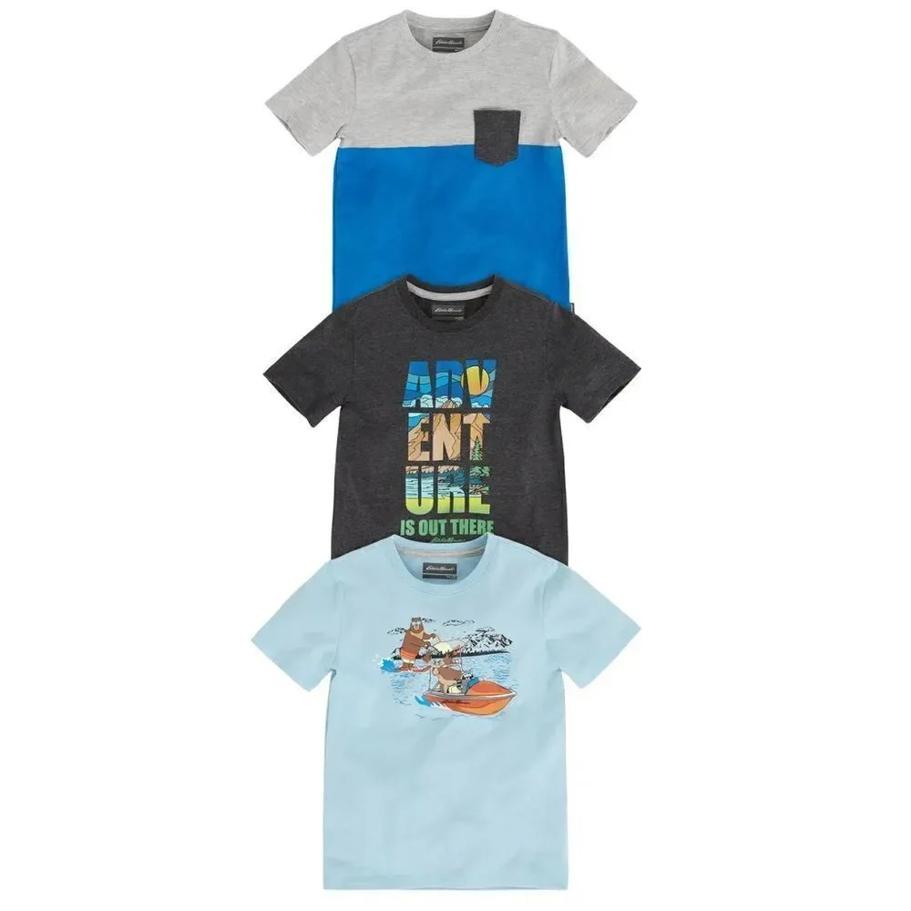 Eddie Bauer Youth 3-Pack Tee, Blue Large 14/16